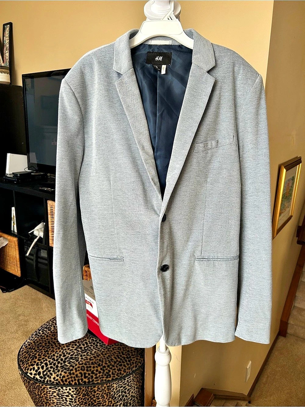 H&M Men's Blue Blazer Size 44R with Elbow patches Like New